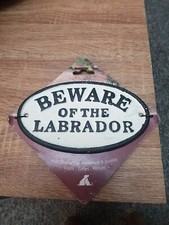 Beware of The Labrador Wall Door Plaque Cast Iron 6.5" Magnet & Steel