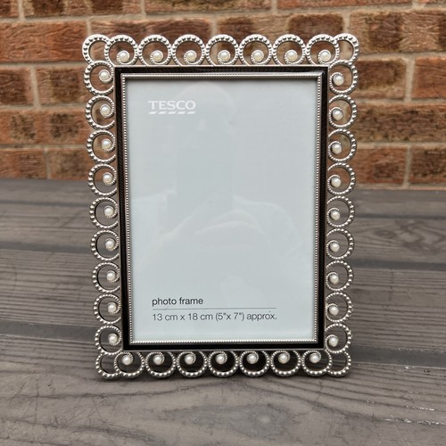 Ornate silver tone metal photo - metal,