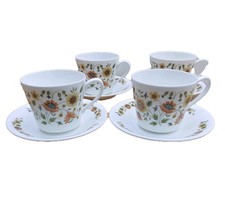 Set of 4 Royal Kent Bone China Tea Cups & Saucers Floral Pattern Vintage Prelove