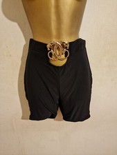 PLT Black Gold Belted Lion Shape Cycle Gym Bodycon Shapewear Shorts UK 0 2 4 6