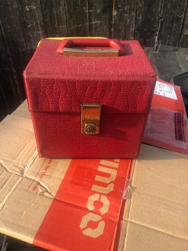 Vintage red vinyl record box - vintage,