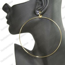 CLIP ON 4"big 10cm HOOPS thin metal GOLD FASHION EARRINGS large circle hoop clip