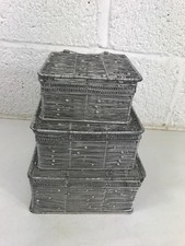 Set of 3 Wire Metal Jewellery Storage Boxes Square 4.5" 5" 6" Silver tone