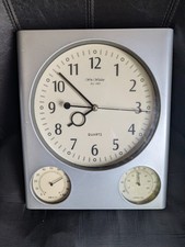 Unusual W M Widdop Grey Wall Clock With Temperature & Humidity Working VGC