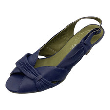 Moshulu Womens Blue Leather Mid Heel Slingback Shoes Sandals Size UK 5 New