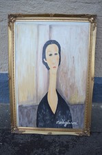 After Amedeo Modigliani - Framed Oil Painting - Portrait Of a Lady
