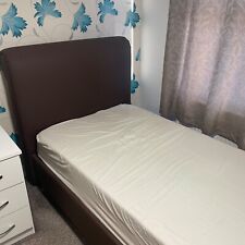 Single Sleigh Bed Leather Brown Bed Frame Base Without Mattress With Headboard