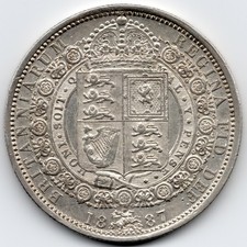 1887 HALFCROWN COIN QUEEN VICTORIA SILVER 0.925 FINE CONDITION S3924 V222