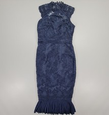 VIP Lipsy Womens Dress Navy Blue 8 UK Knee Length Lace Bodycon Sleeveless