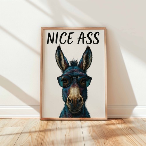 Funny donkey wall art print - funny,