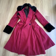 ORIGINAL Hell Bunny Flare Black Burgundy Faux Fur Collar Coat (Size S)