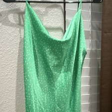 Green White Polka Dot Satin