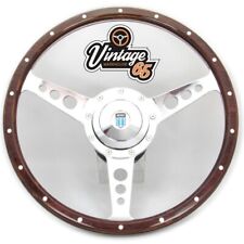 Classic Mini 13" Semi Dished Riveted Dark Wood Rim Steering Wheel & Boss Kit