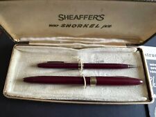 1950s Boxed Sheaffer Snorkel Fountain Pen & Pencil In Burgundy & Gold . 14kt Nib