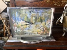 Vintage Chrome Art Deco Flower Garden Smiths Clock Working 