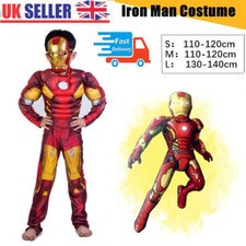 Kids Boys Deluxe Iron Man Costume Avengers Superhero Cosplay Bodysuit Halloween