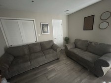 Gray faux Suede/ Leather-Like