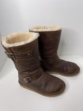 UGG Kensington Women Brown Leather Buckle Strap Sheepskin Boots 5678 Sz 7