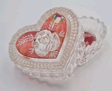Hofbauer Germany Crystal Ruby Red Rose Heart Dish X 2 1950’s Gift wedding Rare