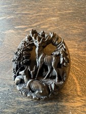 Victorian Bog Oak Jet Carved Hunting Brooch