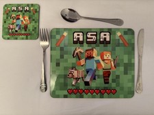 personalised Minecraft placemat and coaster set for children 