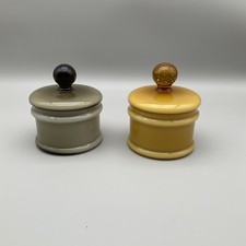 2 X  Vtg Empoli Apothecary Jars w Lids  1 Butterscotch & 1 Smokey Grey