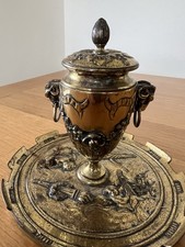 Heavy Vintage Brass Urn, rams Heads, Swags, flowers, ribbons. Ritual Urn, altar