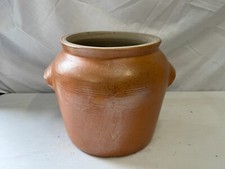 ANTIQUE VINTAGE STONEWARE CLAY FRENCH HANDLED POT - MUSTARD JAR IDEAL PLANT POT