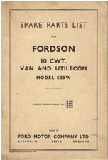 FORDSON WW2 E83W 10 cwt VAN & UTILECON ORIGINAL 1945 FACTORY SPARE PARTS LIST