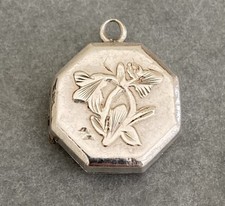 Antique Sterling Silver Octagonal Locket Pendant. Victorian 1900.