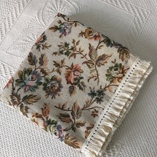VINTAGE WOVEN TAPESTRY STYLE COTTAGE  FLORAL SOFA /BED THROW FRINGED 56" x 56"