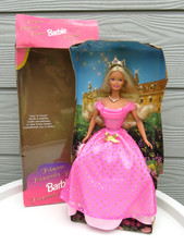 VINTAGE 1998 MATTEL 22891 BARBIE BLONDE PINK DRESS GOLD TIARA PRINCESS DOLL BOX