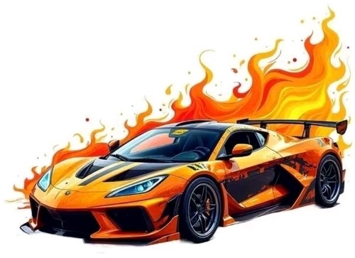 Flaming sports car - car, dtf