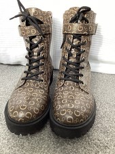 GUESS Ankle Boots Size 5 Logo Pattern Women's Shoes Brown