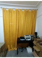 108" X 94" Mustard Yellow Vintage Curtains Metal Pole Hold back 4 Cushion Covers