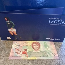 George Best 5 pound note &  Presentation Wallet Ulster Bank Note £5 genuine