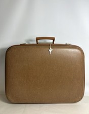 Vintage Suitcase - 1960s Brown Suitcase With Key - Storage Wedding Prop - 21” GC