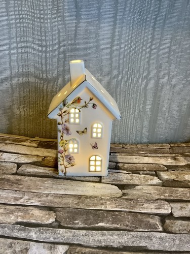 Led ceramic house decoupaged - house,