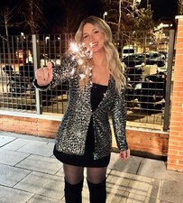 ZARA BLACK SILVER SEQUINNED BLAZER JACKET SIZE M Ref  9486/627