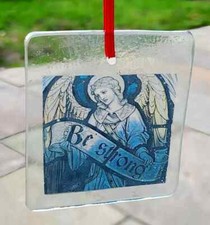 Stained Glass Angel Be Strong kiln fired glass sun catcher angels suncatcher