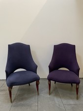 Pair Rare 1940s Italian Sculptural Slipper Chairs Loro Piana Upholstery Fabric