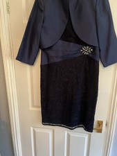 NIGHTINGALES (16) Navy Blue, Stretch Lace & Satin Cocktail Dress & Bolero Jacket