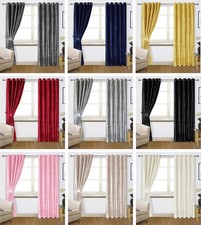 CRUSHED VELVET Curtains Pair of EYELET Ring Top Heavy Fully Lined Ready to Hang