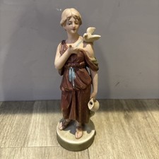 *Imperfect* Vintage Royal Dux Shot Enamels Figurine Roman Lady With damaged Dove