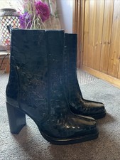 Top Shop Leather Boots Size 5 38 Turquoise Green Crocodile Pattern High Heel