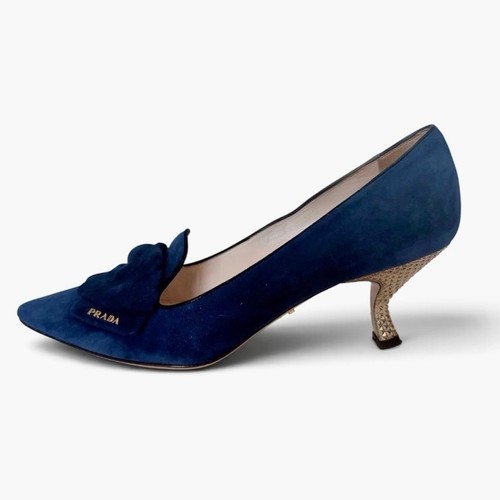 Prada navy suede bow - suede,