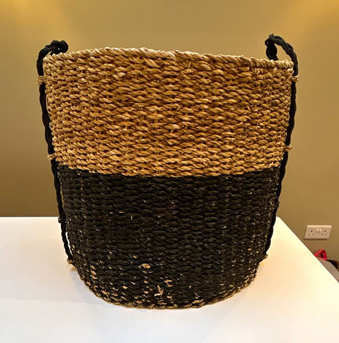 Woven seagrass wood basket - woven,