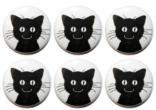 Black cat face - black, magnet
