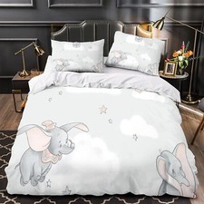 Cartoon Elephant Printed Microfiber Dumbo Duvet Cover Set For Boys Girls Bed