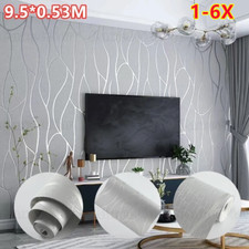 3D Embossed Wallpaper Silver Grey Wave Textured Modern Livingroom WallPaper 1-6X
